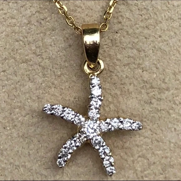 14k gold Genuine Diamond Starfish necklace - Picture 5 of 5
